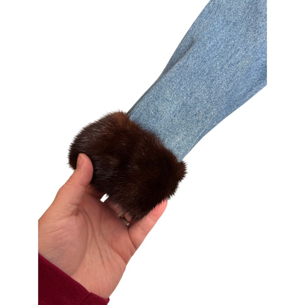 Jacket Happy by Debbie Clemens blue and brown cow hide denim‎ jacket fur lined - Picture 7 of 14